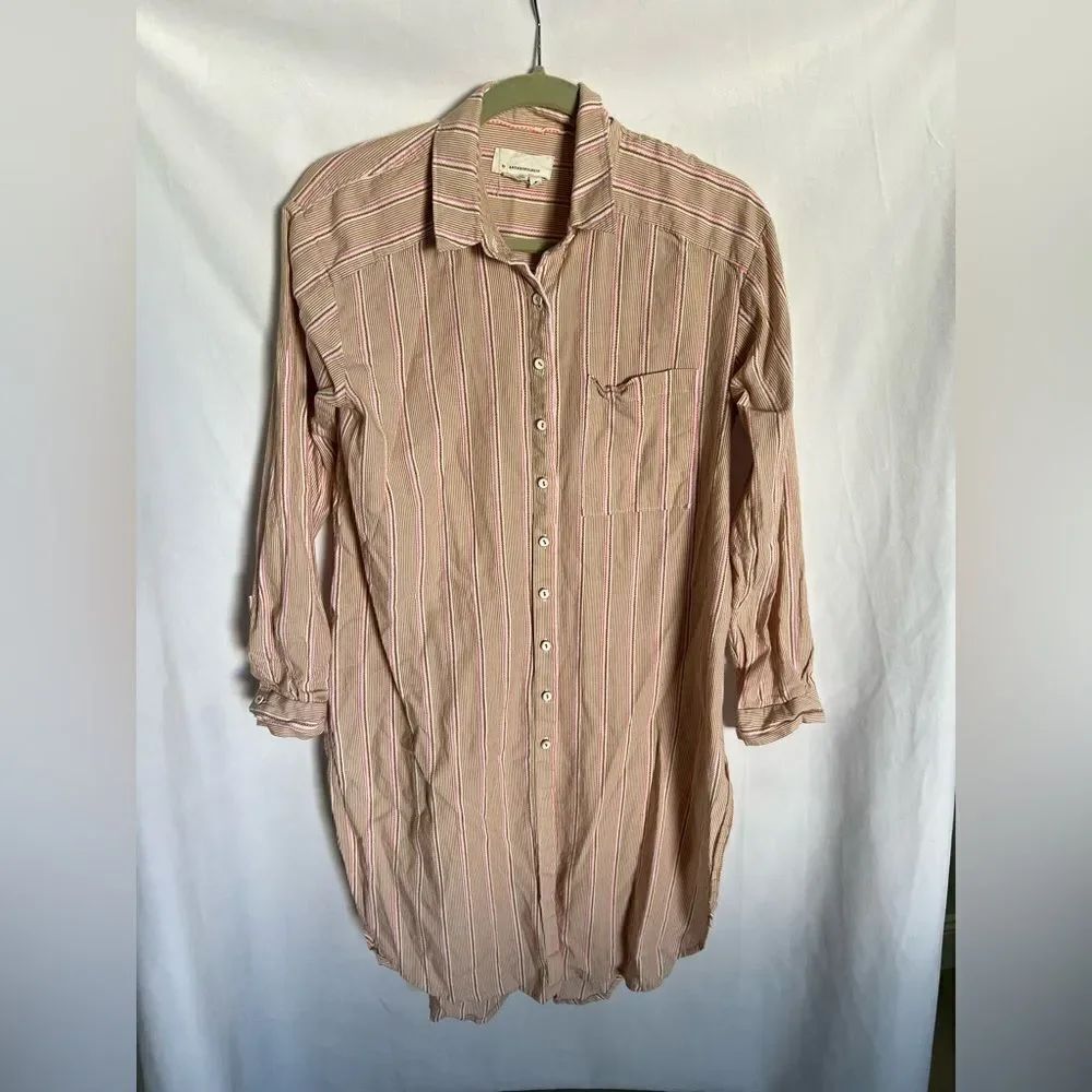 Anthropologie striped button long shirt / tunic size S 100% cotton